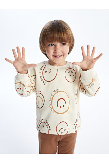 LC Waikiki Crew Neck Printed Sweatshirt and Sweatpants for Baby Boy - Set of 2