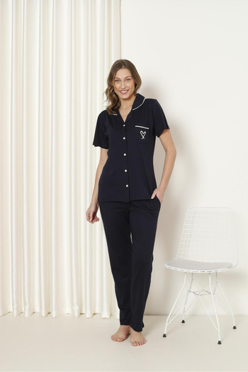 SEBOTEKS 100% Cotton Short Sleeve Buttoned Front Pocket Women's Pajamas Set 20750