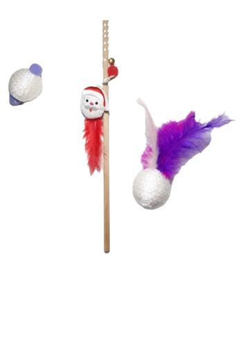Be Cat New Year Santa Claus Cat Fishing Rod and Furry Play Ball Set-3 Pieces