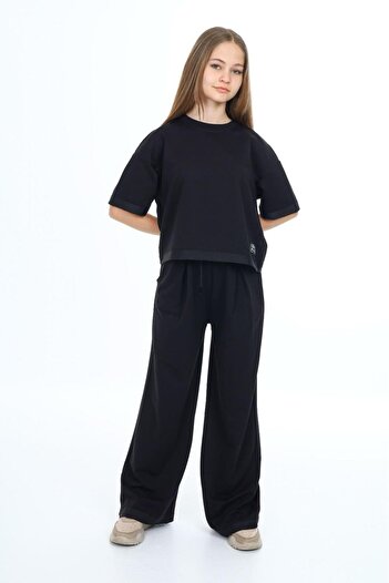 Asortik Kids Κοριτσίστικο 100% βαμβακερό σετ φόρμας με μισό μανίκι στο κάτω μέρος