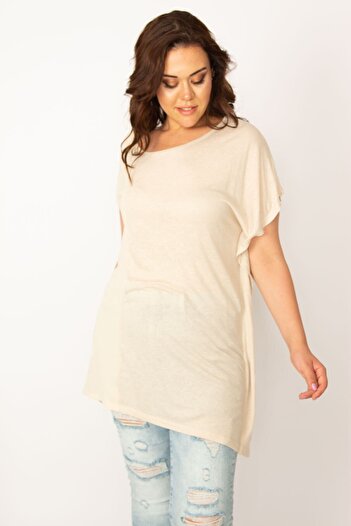 Şans Γυναικεία Μπλούζα Plus Size Mink Side Detailed 65n33656