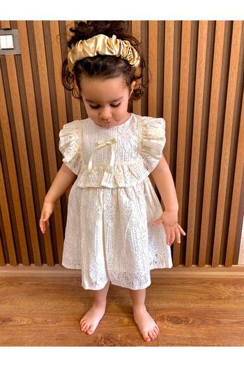 minikiti Girl's Lace Ribbon Cotton Lined Vintage Nostalgic Dress