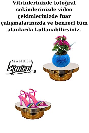 Manken İstanbul Gold Kaplama 24 Cm Çap 220 Volt Elektrik İle Çalışan Tek Yönlü Döner Platform Fotoğraf Çekim Standı