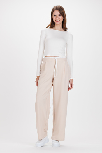 Ecrou Women's Beige Double Waisted Palazzo Trousers