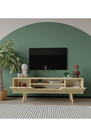 VM VERTEX MOBİLYA Roma Ahşap Ayaklı Tv Ünitesi Tv Sehpası Safir Meşe 150 Cm