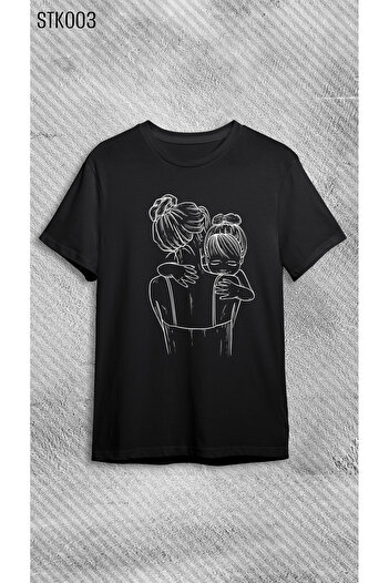 VİZYON İKRA Tricou combinat cu imprimeu Mother Daughter Love din bumbac negru