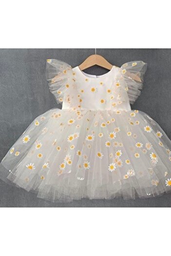 Asel Kids Girl's Daisy Patterned White Dress