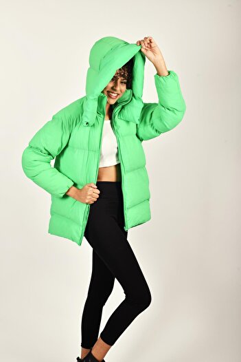 Rodi Oversize Kapüşonlu Düz Uzun Kollu Kadın Şişme Mont Rd23kb020584