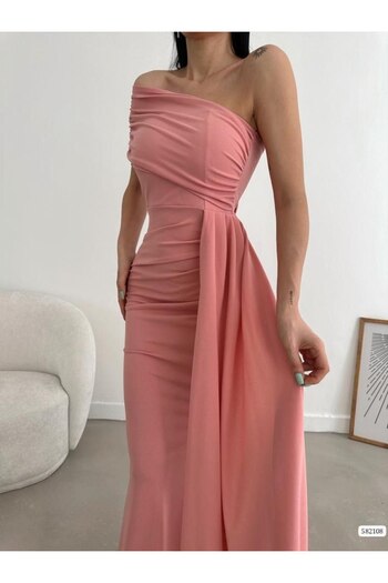 Varyete Maxi Length One Shoulder Imported Crepe Fabric Βραδινό Φόρεμα Γάμος Αρραβώνας