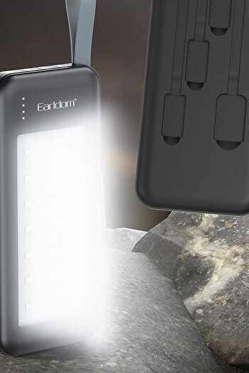 m.tk moveteck 10.000 Mah 10W Led Işıklı 3in1 Dahili Çoklu Kablolu Taşınabilir Powerbank El Fenerli Kamp Gece Işık