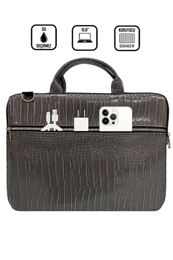 the modawest Чанта за лаптоп Gray Crocodile за Macbook Air Pro 13-14-15.6 инча, удароустойчива