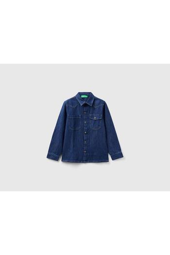 Benetton United Colors of Benetton Erkek Çocuk Mavi Denim Gömlek BNT-B