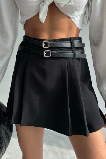 Eka Woman's Black Double Belted Skirt 0999-9079