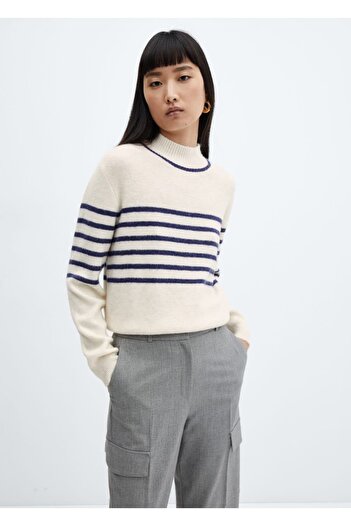 MANGO Woman Striped perkins collar sweater