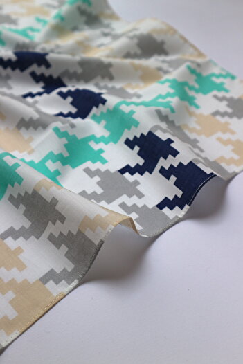 THE MOON Houndstooth Patterned Beige Cotton Scarf Bandana