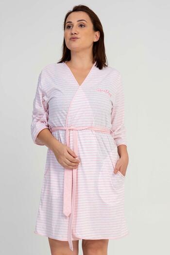 VİENETTA Women's Large Size Capri Sleeve Rosebloom Dressing Gown C3T2N1601