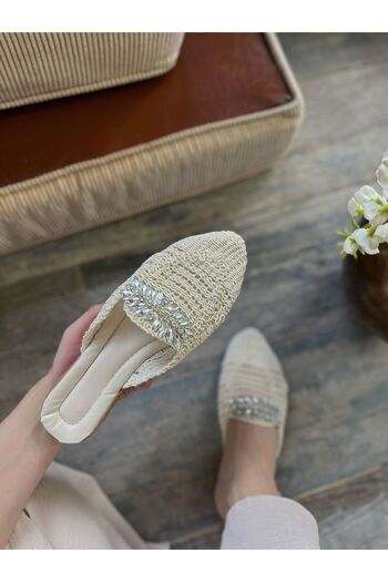 TRODONS Stoned Straw Model Knitted Women's Slippers