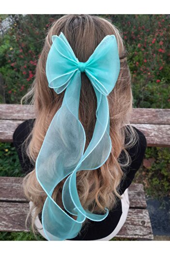 Kraliçe Long Tulle Bow - Buckle Clip with Line and Ribbon for Women and Girls