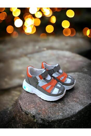 CihanShoes Baby Boy Orthopedic Velcro Flexible Light Breathable White Gray Orange Color Lighted Baby Sneaker S