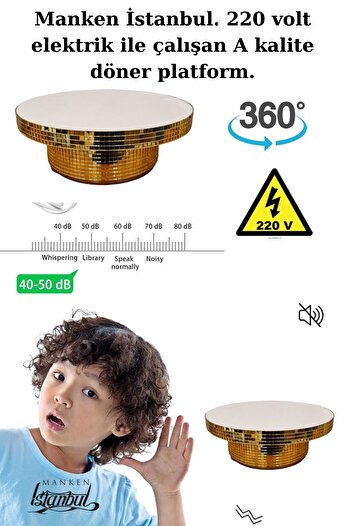 Manken İstanbul Gold Kaplama 24 Cm Çap 220 Volt Elektrik İle Çalışan Tek Yönlü Döner Platform Fotoğraf Çekim Standı