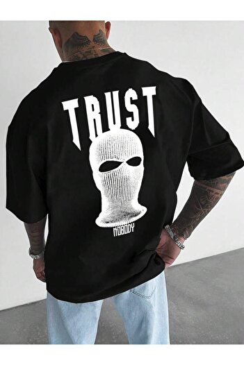 AFROGİYİM Μπλουζάκι Unisex Trust Nobody Μπροστινό Πίσω Τυπωμένο Oversize