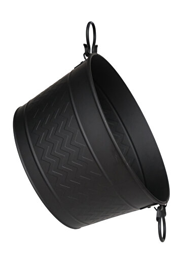 SOMINECO Metal Siyah Zigzag Desenli Yuvarlak Şömine-soba Odun Depolama Saklama Kovası 43x36x25