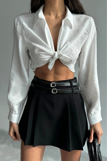 Eka Woman's Black Double Belted Skirt 0999-9079
