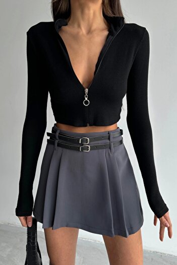 Eka Women's Anthracite Double Belted Skirt 0999-9079