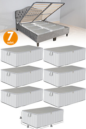 Serstil 7 Pieces - Anthracite Striped Large Size Bed Base and Sofa Bed Type Storage Bag 65 x 45 x 22 cm