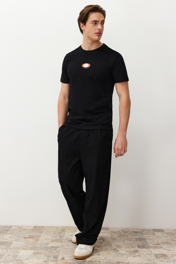 Trendyol Collection Μαύρο φουσκωτό βαμβακερό μπλουζάκι με στάμπα Παρισιού - TMNSS24TS00196