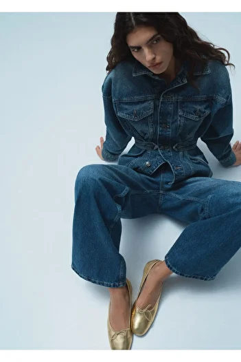 MANGO Woman Λεπτομερείς δερμάτινες μπαλαρίνες με κορδόνια