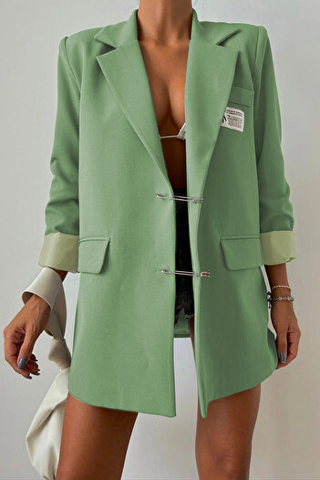 Ortaya Çık Green Hook Detail Design Blazer Jacket