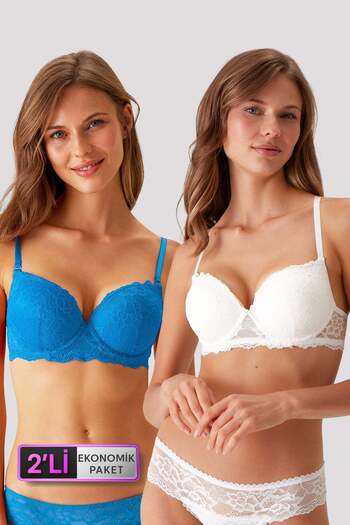 Pierre Cardin 6815 Economic Pack of 2 Lyon - Double Push up Blue - Ecru Lace Σετ σουτιέν