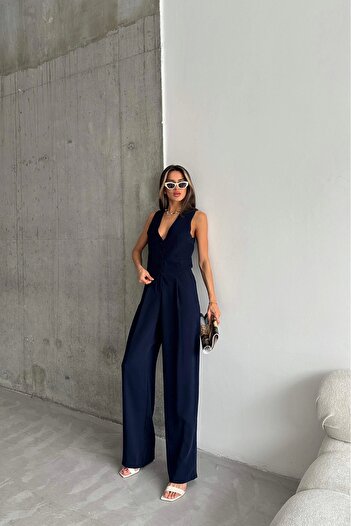 Eka Γυναικείο παντελόνι Navy Blue Palazzo 1017-0001