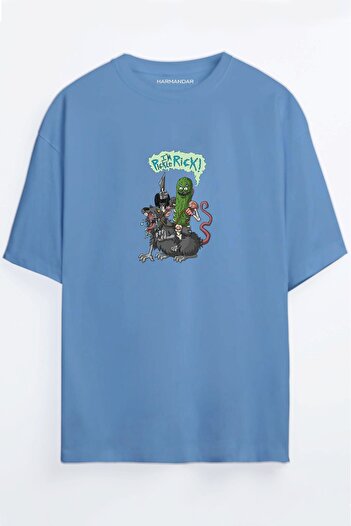 Harmandar Pickle Rick - Pickle Rick Printed Unisex Μαύρο - Λευκό Oversize T-shirt