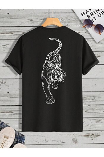Revasser Unisex Γυναικεία/Ανδρική TIGER Πολύχρωμη προσαρμοσμένη στάμπα, βαμβακερή χτενισμένη λαιμόκοψη