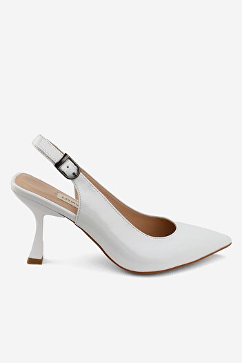 TUNAELLİ Women's White Patent Leather Genuine Leather Thin Heeled Shoes, Size 35-41