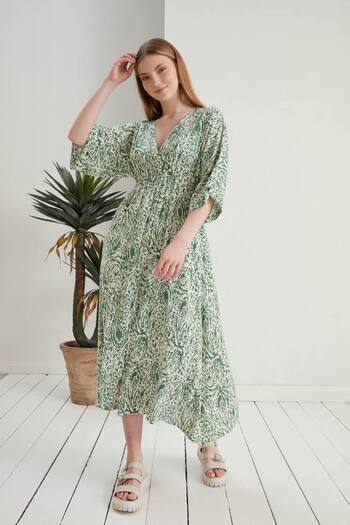 ZF BUTİK V-NECK BAT DRESS