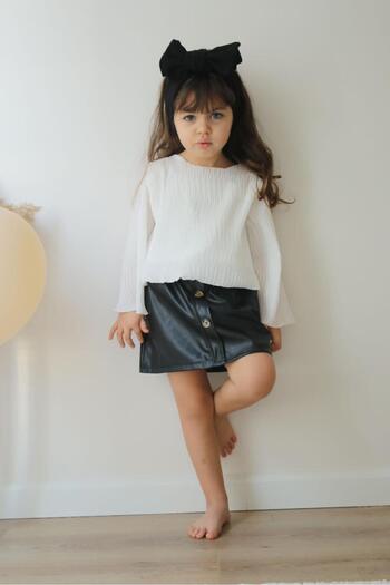 MİNİKO KİDS GIRL'S Pleated Leather Skirt DOUBLE SET