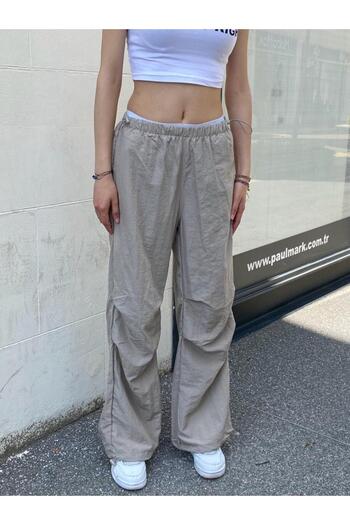 Genel Markalar Ayarlanabilir Bel Paraşüt Kumaş İnce Baggy Pantolon