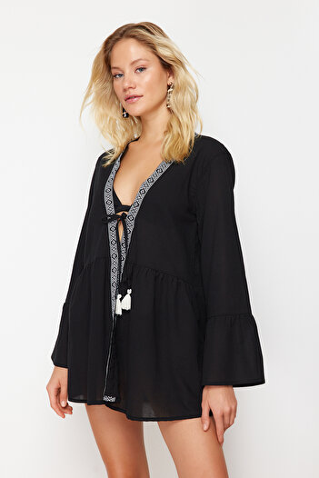 Trendyol Collection Beach Kimono&Kaftan with Black Mini Woven Stripe Accessories Tbess24Km00042