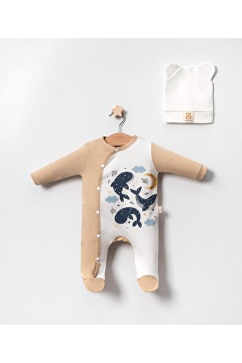 timpy kids WHALE PRINT COMBED COTTON JUMPSUIT