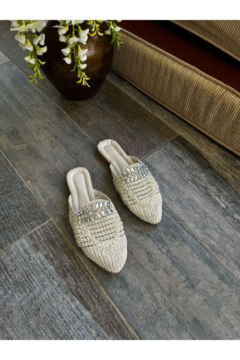 TRODONS Stoned Straw Model Knitted Women's Slippers
