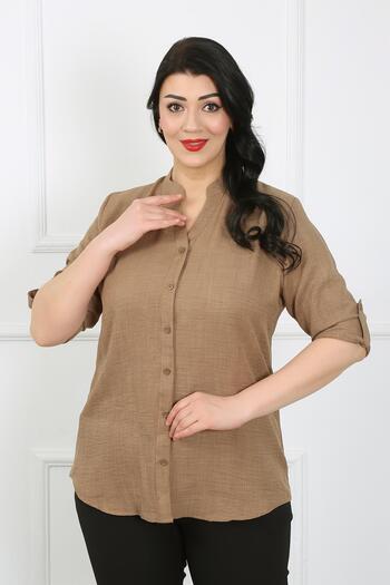 By Alba Collection Women's Mink Judge Collar Soft Linen Large Size Shirt