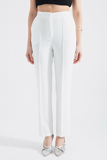Lafaba Women's White Fabric Trousers with Side Pockets
