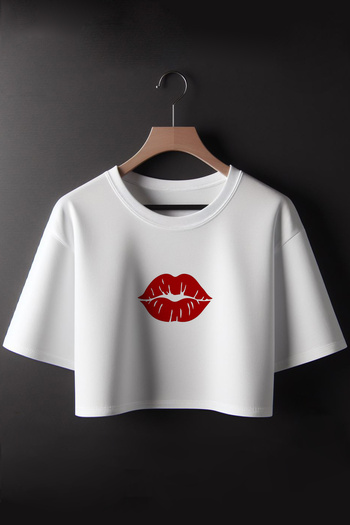 Vordevia Lip Printed 2024 Coquette Fashion Oversize Ποδηλατικό λαιμόκοψη