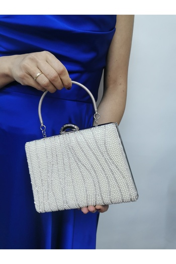 NAZART Women's Jewelled Pearl Pearl Evening Dress Clutch Portfolio Chain Strap Handheld Wedding Engagement Night Shoulder Bag