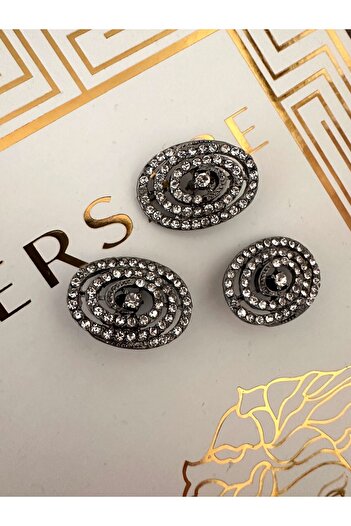 ODDA TASARIM ATÖLYESİ Oval crystal stone blacknickel metal 3 piece set (3cm)