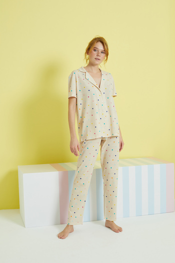 Siyah İnci multi-colored Knitted Buttoned Pajamas Set