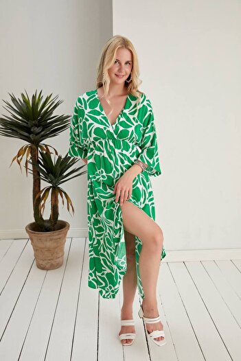 ZF BUTİK V-NECK BAT DRESS